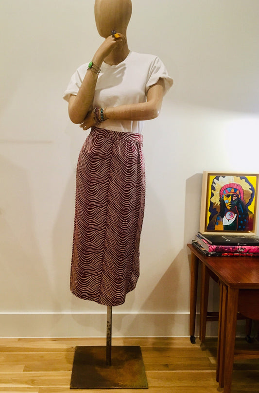 80s Jeannene Booher Silk Animal Print Skirt / DISCO skirt / Silk Midi Designer Skirt / Sexy Silk Skirt 32” waist