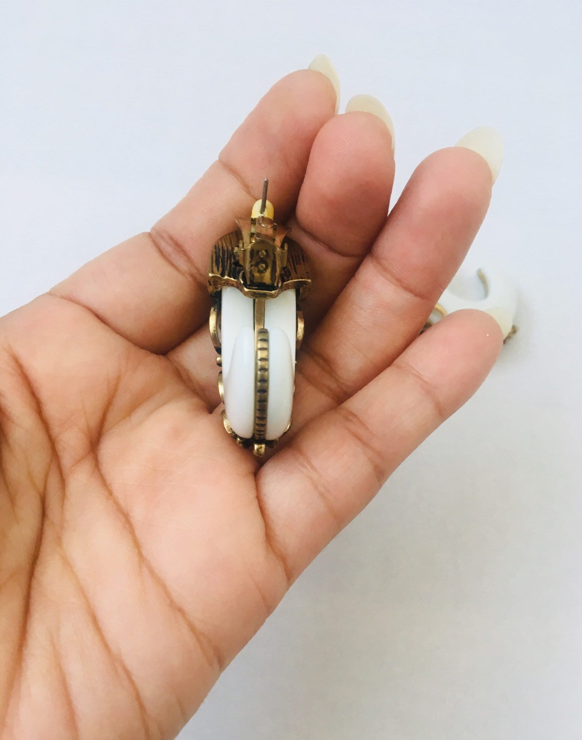 80s Oversized Horn And Brass Earrings / Rare Runway Earrings/ Vintage Tribal Faux Horn Earrings