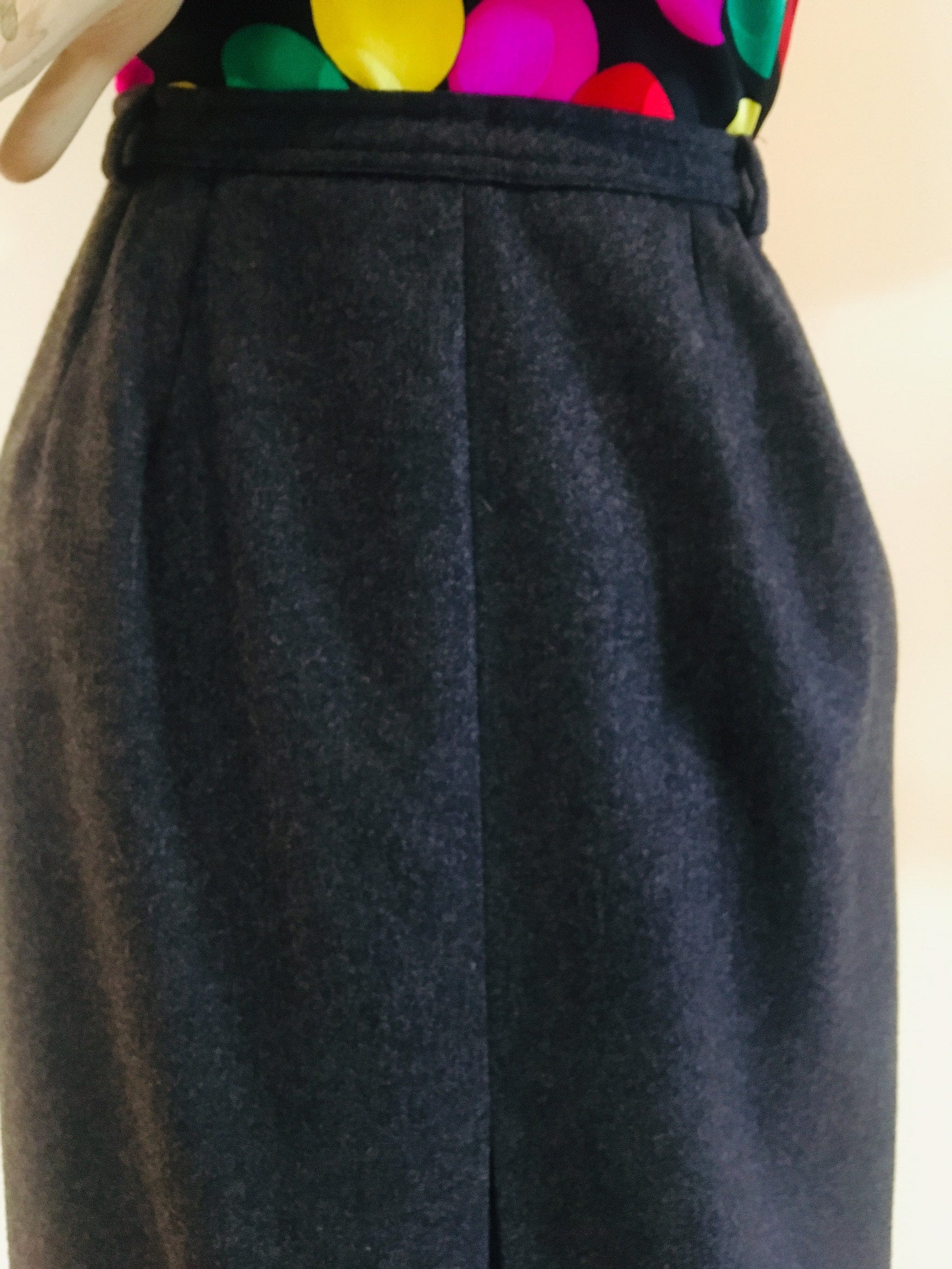 80s Valentino Wool Midi / Vintage Designer Gray Wool Front Pleat Midi Skirt / Gray Wool Midi