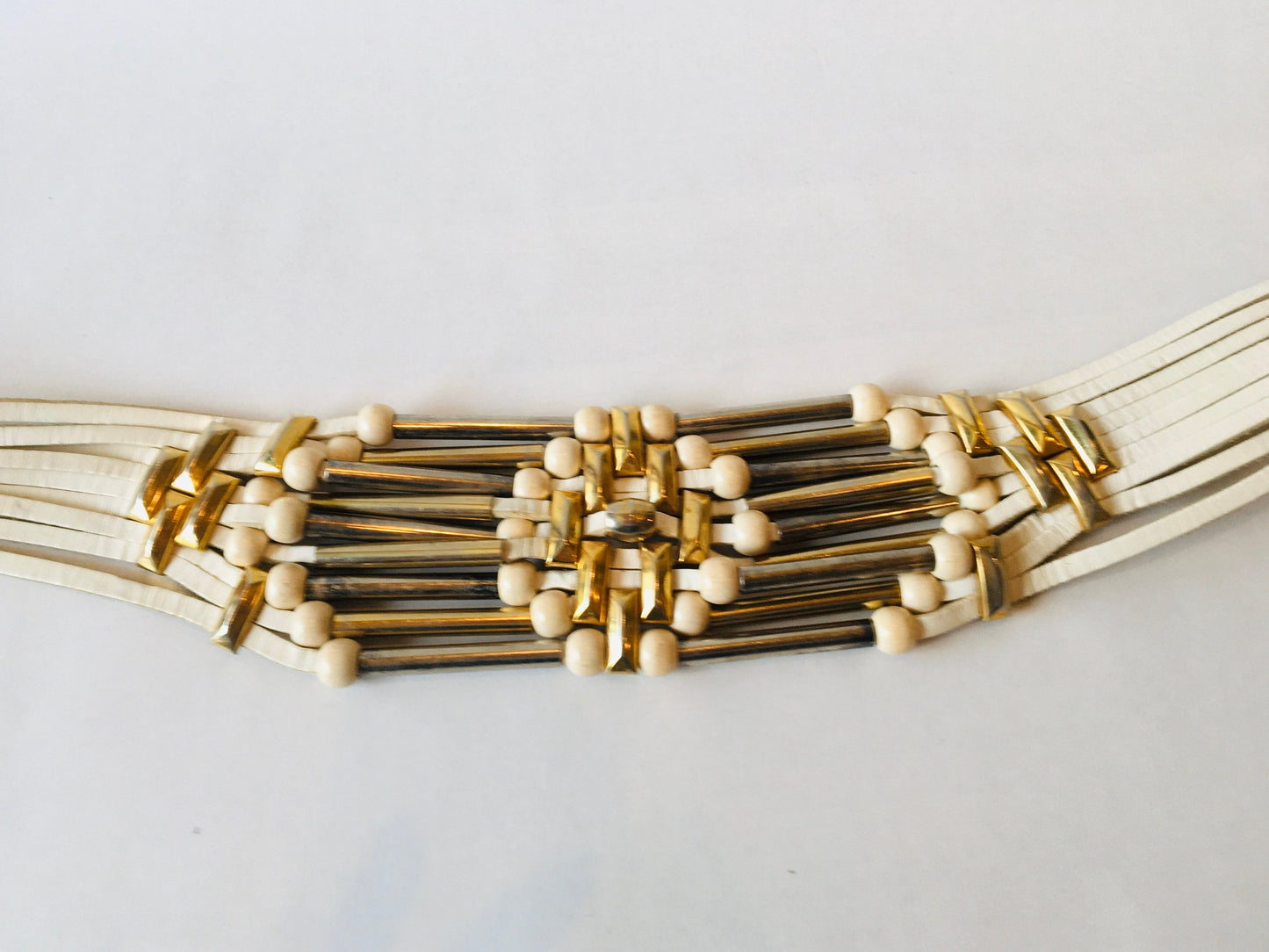 Vintage White Leather Punk Rock Belt / Metal Belt / Hip Hugger / Oversized Leather Belt