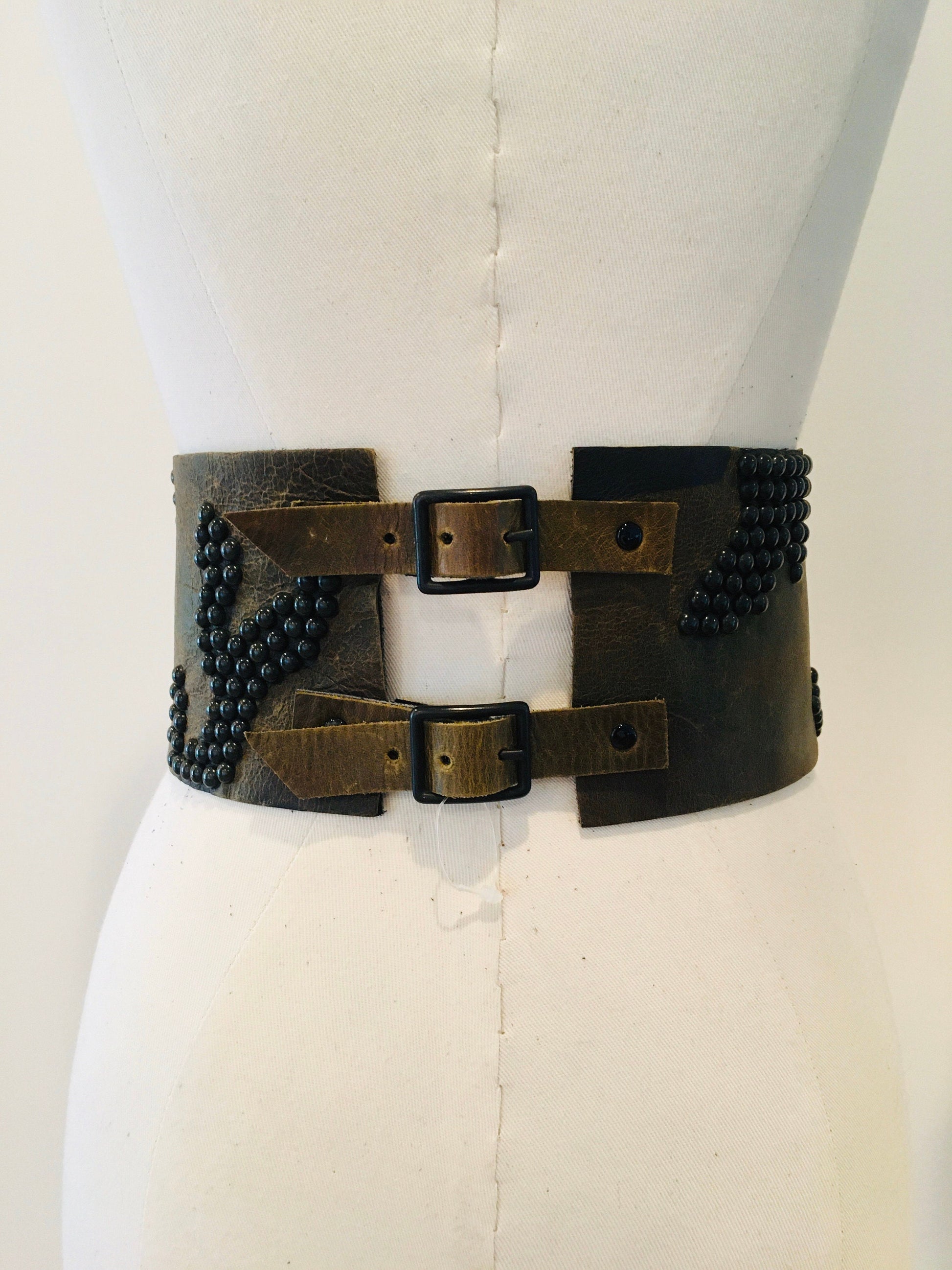 Wide Obi Camouflage 3D Studded Belt / Leather Obi Belt / High End Designer Belt / Small Extra Small