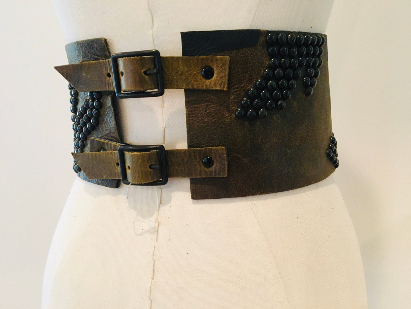 Wide Obi Camouflage 3D Studded Belt / Leather Obi Belt / High End Designer Belt / Small Extra Small