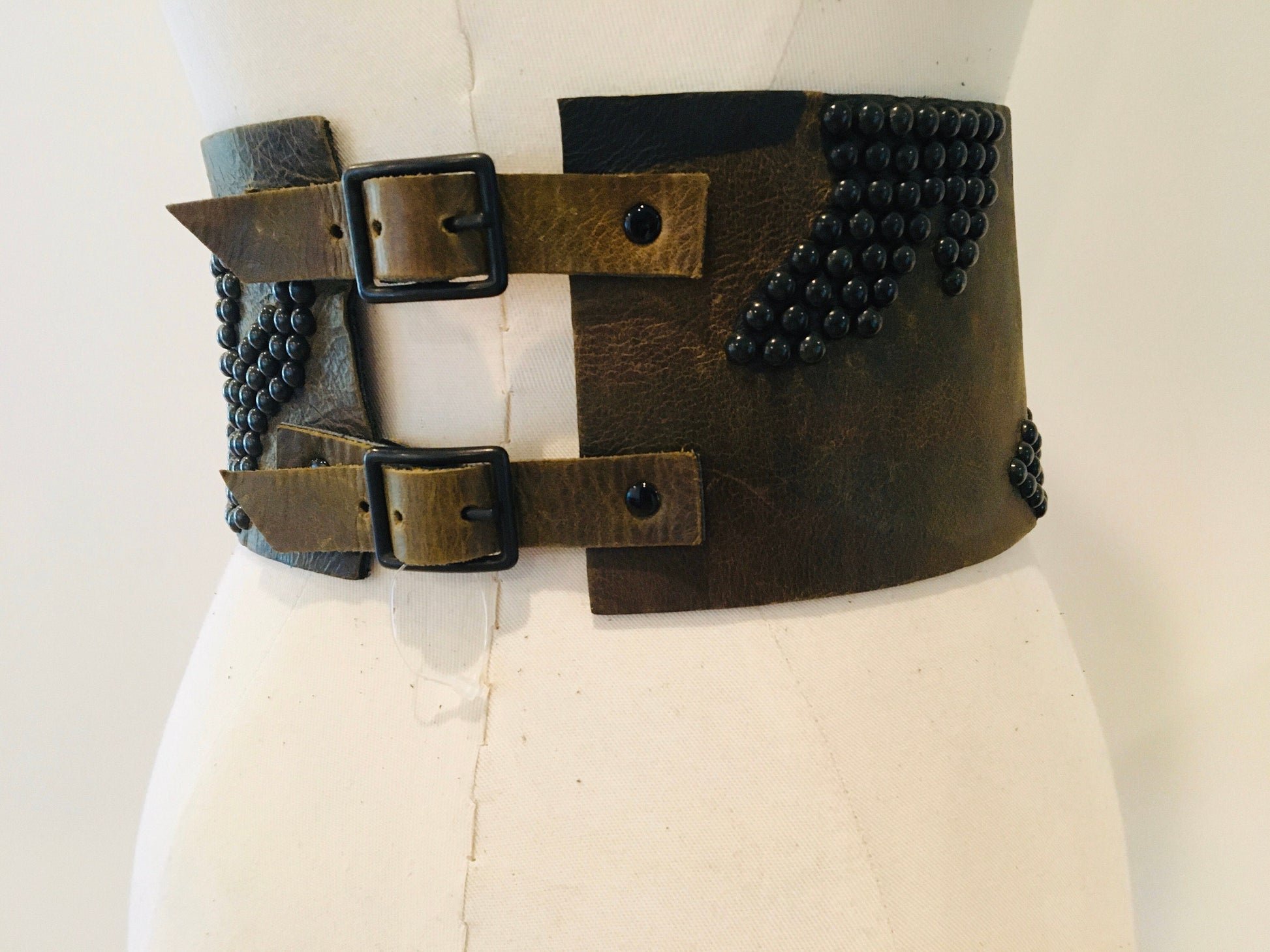 Wide Obi Camouflage 3D Studded Belt / Leather Obi Belt / High End Designer Belt / Small Extra Small
