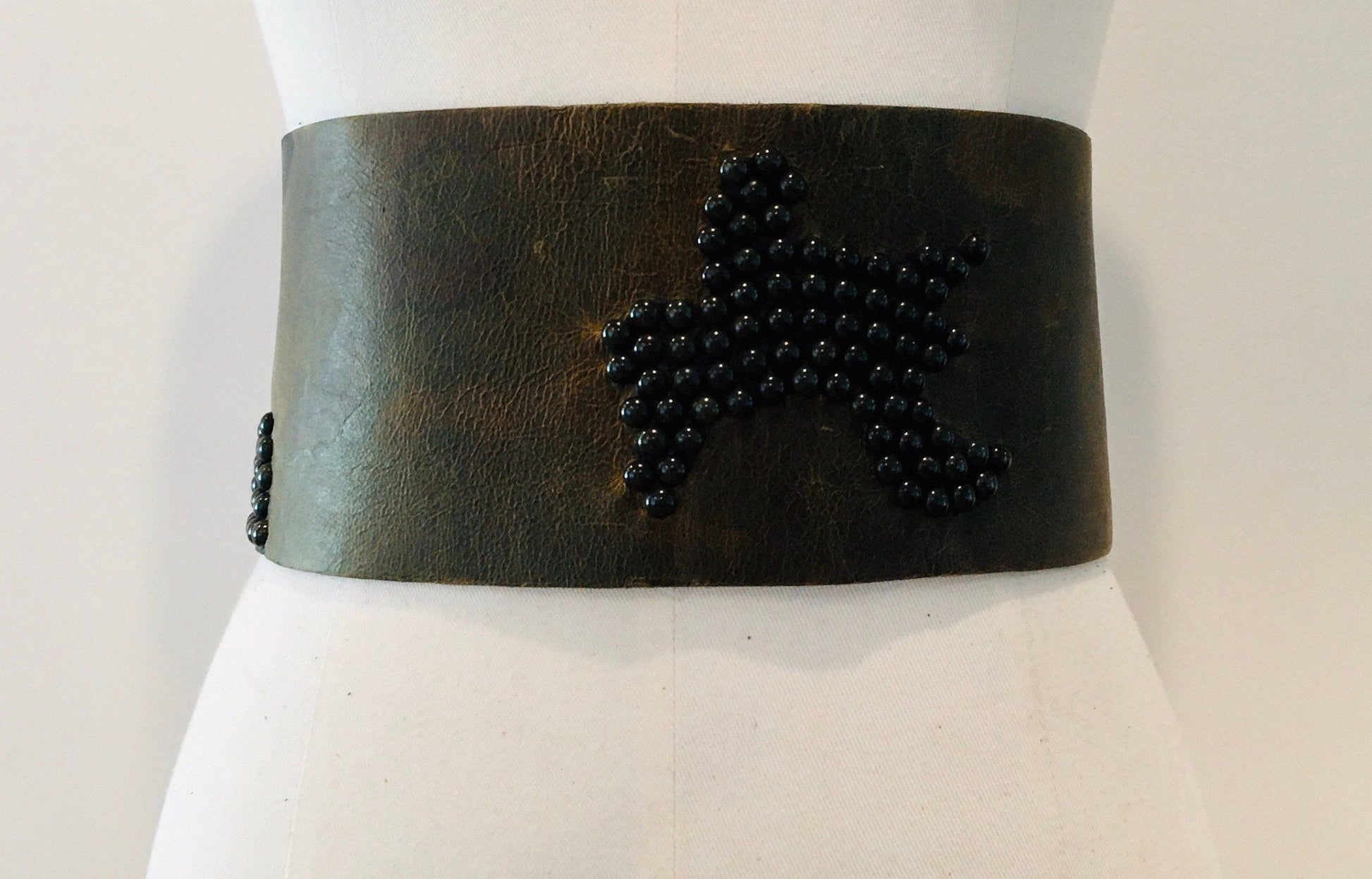 Wide Obi Camouflage 3D Studded Belt / Leather Obi Belt / High End Designer Belt / Small Extra Small