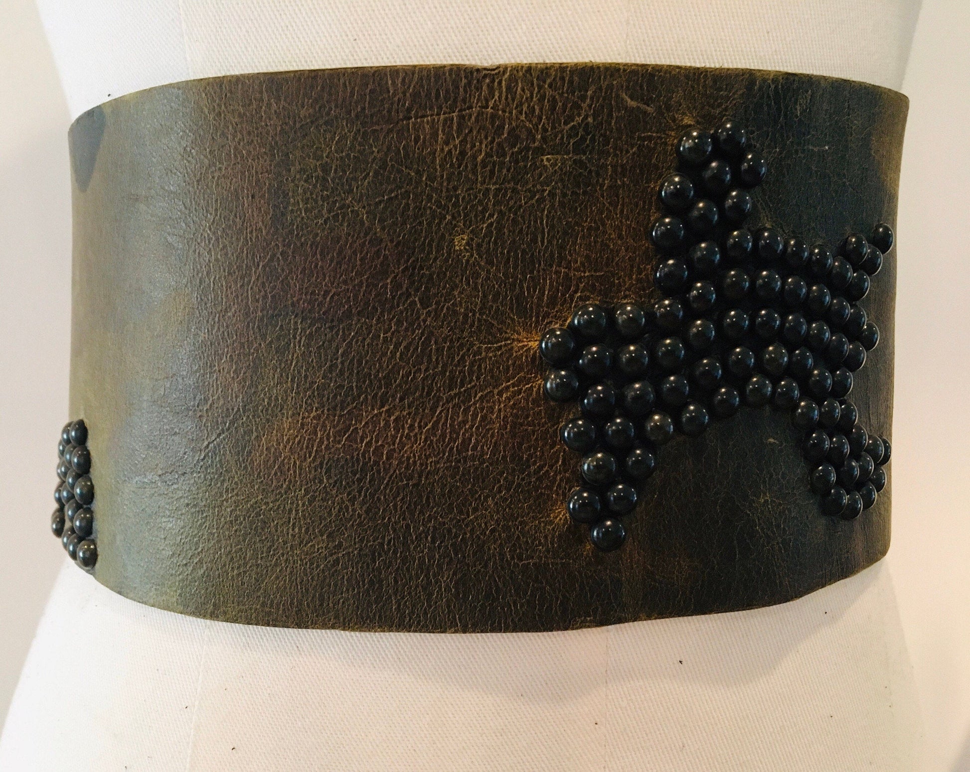 Wide Obi Camouflage 3D Studded Belt / Leather Obi Belt / High End Designer Belt / Small Extra Small