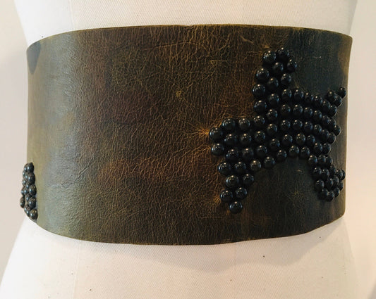 Wide Obi Camouflage 3D Studded Belt / Leather Obi Belt / High End Designer Belt / Small Extra Small