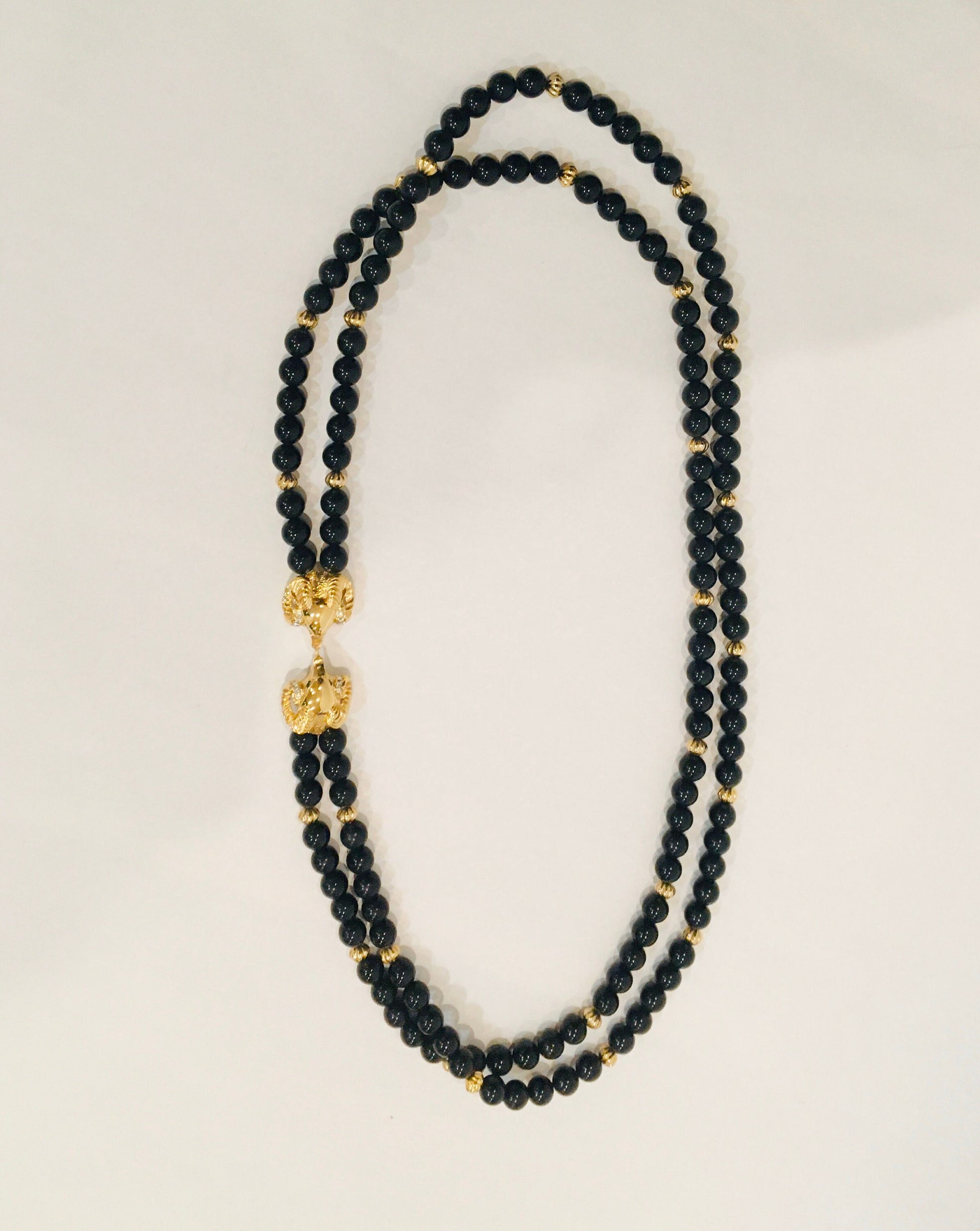 SALE 80s Kenneth J Lane Designer Signed Multi Strand Glam Necklace/ Double Strand Dramatic Ram Head / Party Necklace / Kenneth Jay Lane