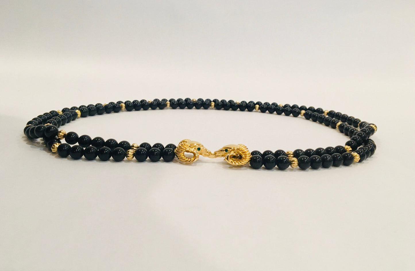 SALE 80s Kenneth J Lane Designer Signed Multi Strand Glam Necklace/ Double Strand Dramatic Ram Head / Party Necklace / Kenneth Jay Lane