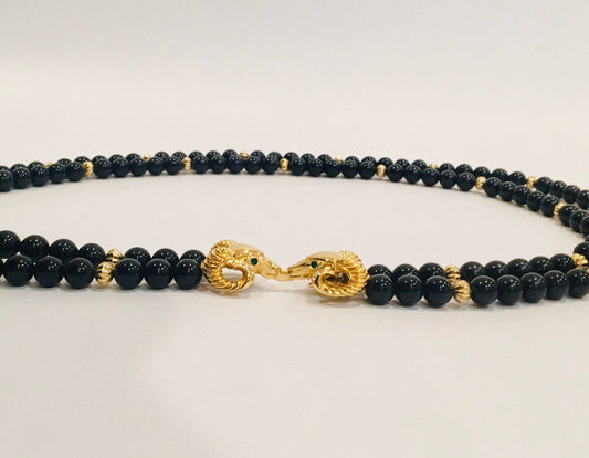 SALE 80s Kenneth J Lane Designer Signed Multi Strand Glam Necklace/ Double Strand Dramatic Ram Head / Party Necklace / Kenneth Jay Lane