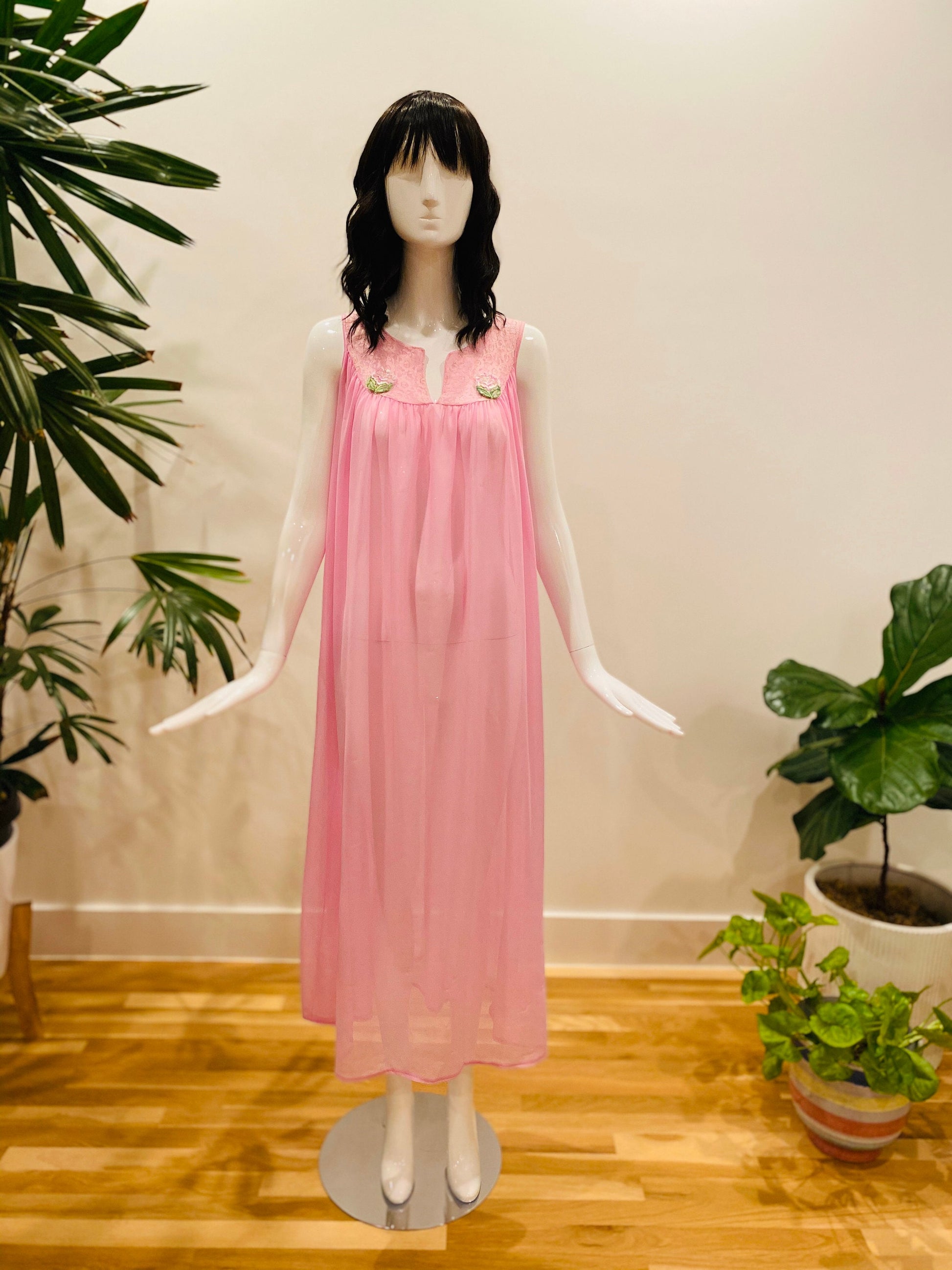 60s Mod Pink Lavender Nylon Baby Doll Negligée