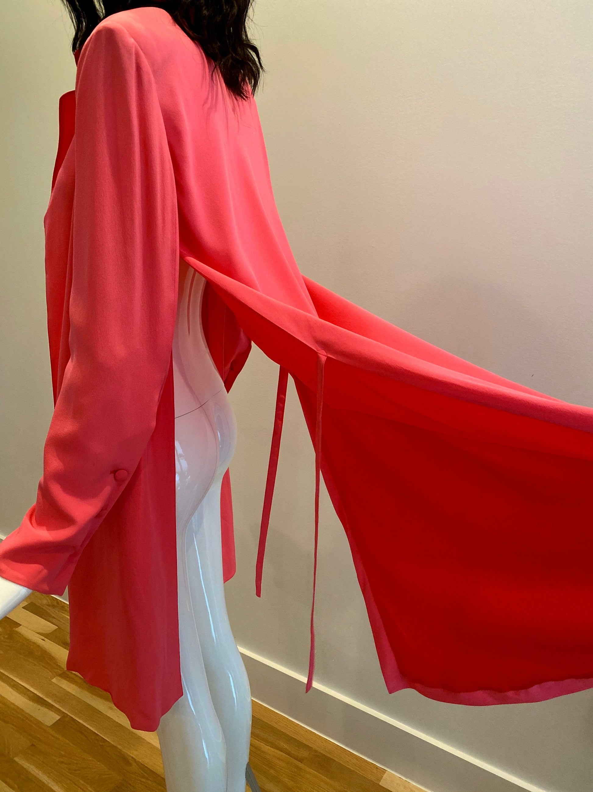 90s KARL Lagerfeld Pink Asymetrical Silk Long Jacket / Vintage KarlLagerfeld Pink Silk Dress Jacket