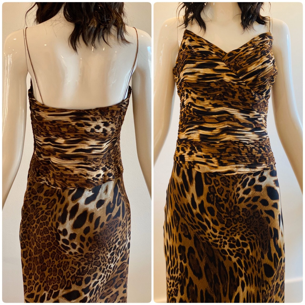 Sexy Animal Print Silk Maxi Spaghetti AStraps with Ruched Bodice Matching Shawl / Animal Print Silk Formal Dress