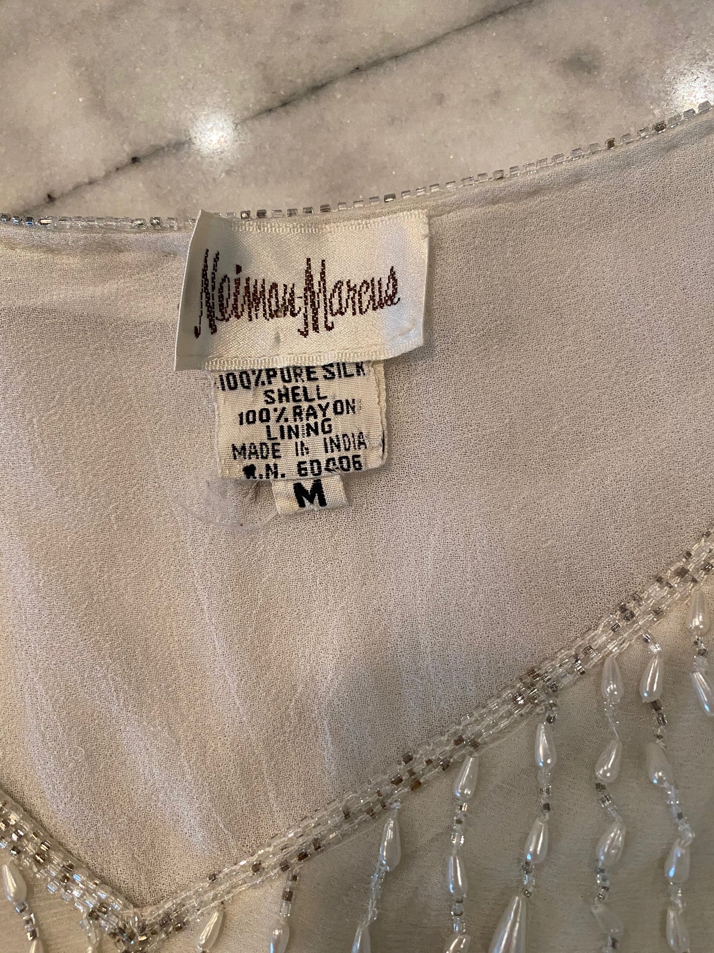 80s Neiman Marcus Silk Beaded Studio 54 Party Bling Top / Cropped Disco Beaded Top / Cropped Silver Metallic Top / Doman Sleeves