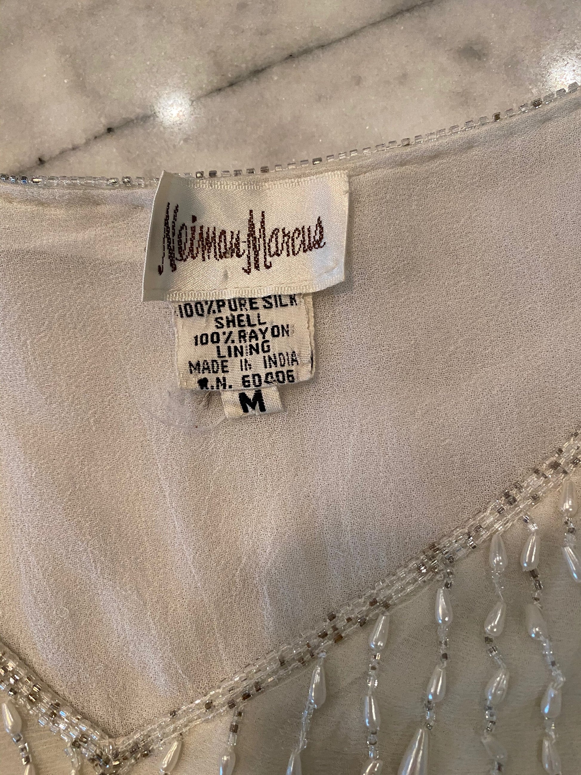 80s Neiman Marcus Silk Beaded Studio 54 Party Bling Top / Cropped Disco Beaded Top / Cropped Silver Metallic Top / Doman Sleeves