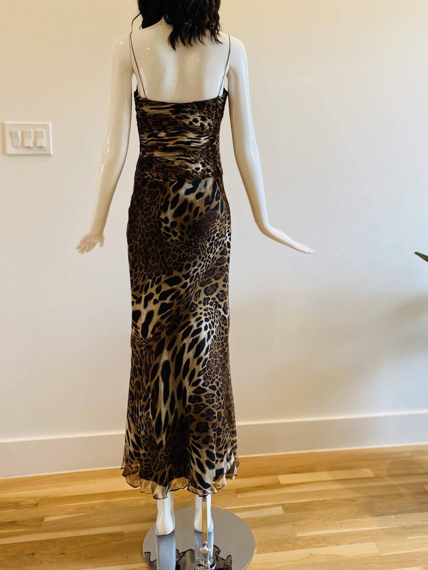 Sexy Animal Print Silk Maxi Spaghetti AStraps with Ruched Bodice Matching Shawl / Animal Print Silk Formal Dress