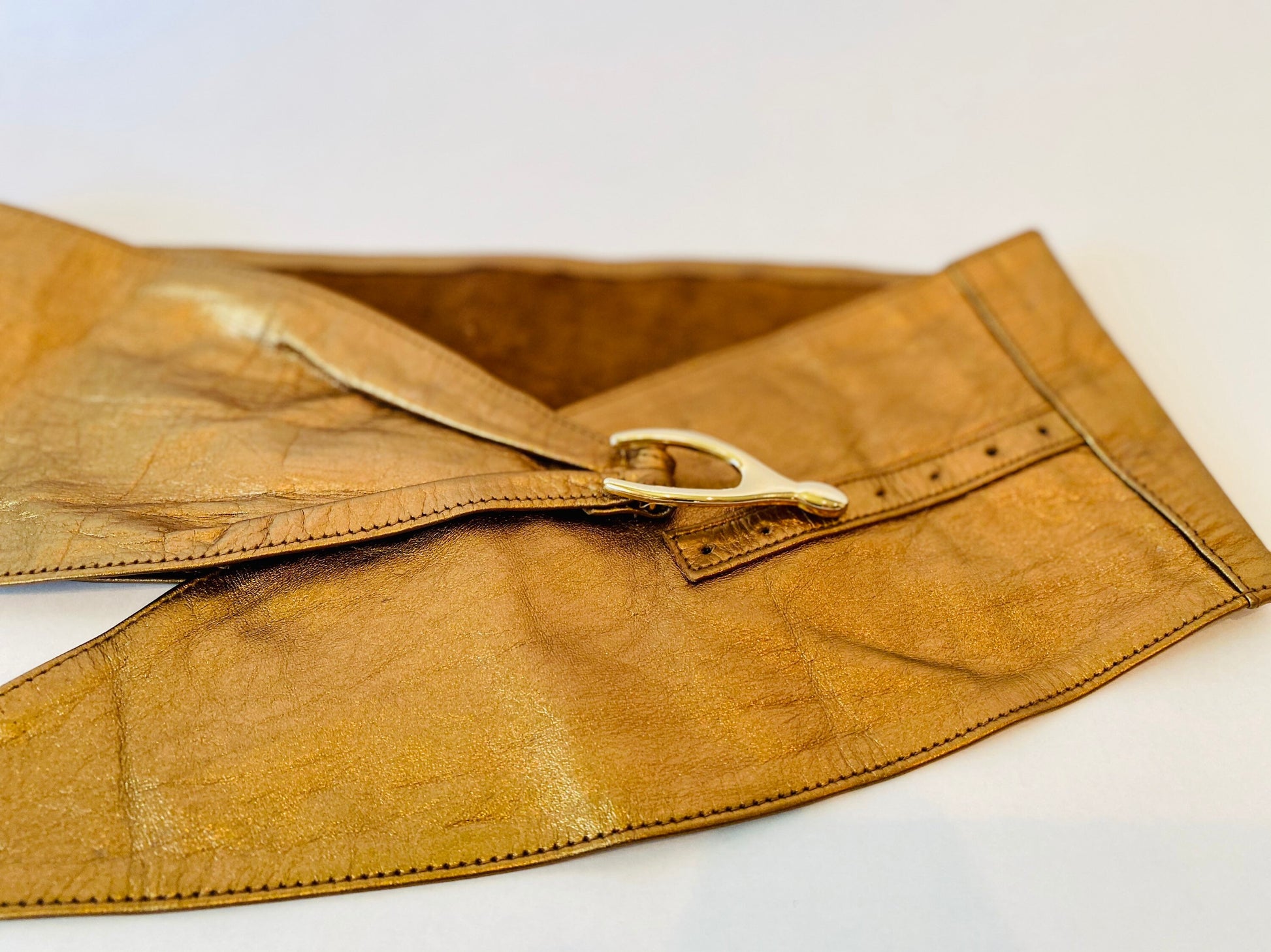 80s Wide Bronze Metallic Disco Soft Leather Hip Belt