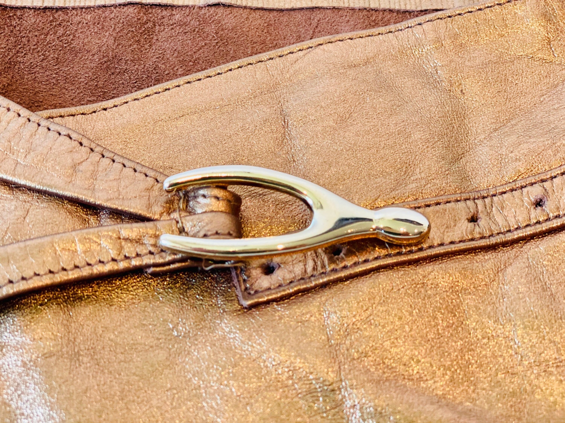 80s Wide Bronze Metallic Disco Soft Leather Hip Belt