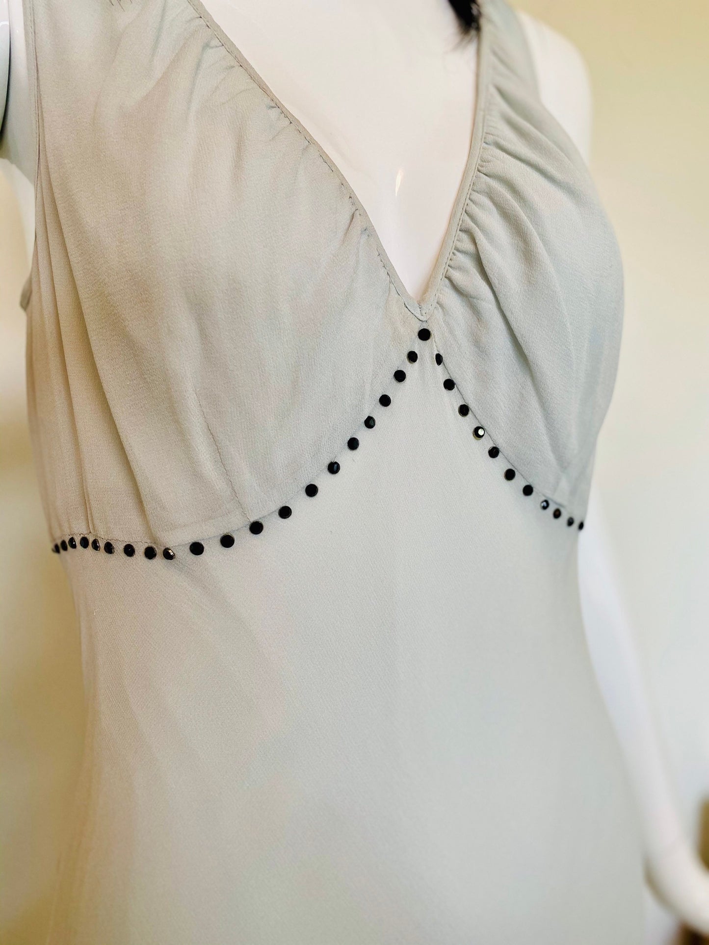 90s Catherine MELANDRINO Grey Silk Bias Embroidered Midi Dress