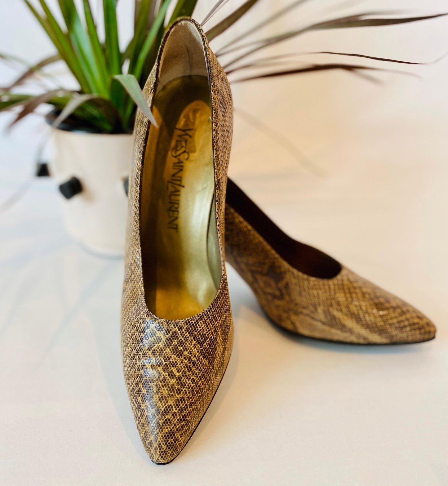 80s YSL Python Print Sexy High Heels Size 8