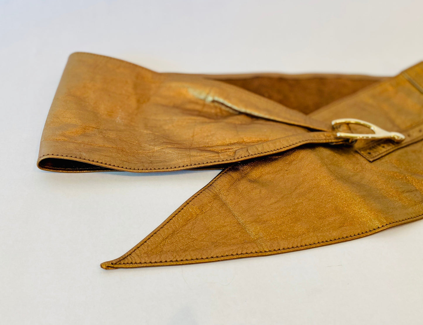 80s Wide Bronze Metallic Disco Soft Leather Hip Belt