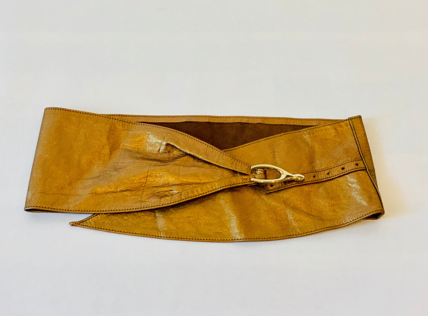 80s Wide Bronze Metallic Disco Soft Leather Hip Belt