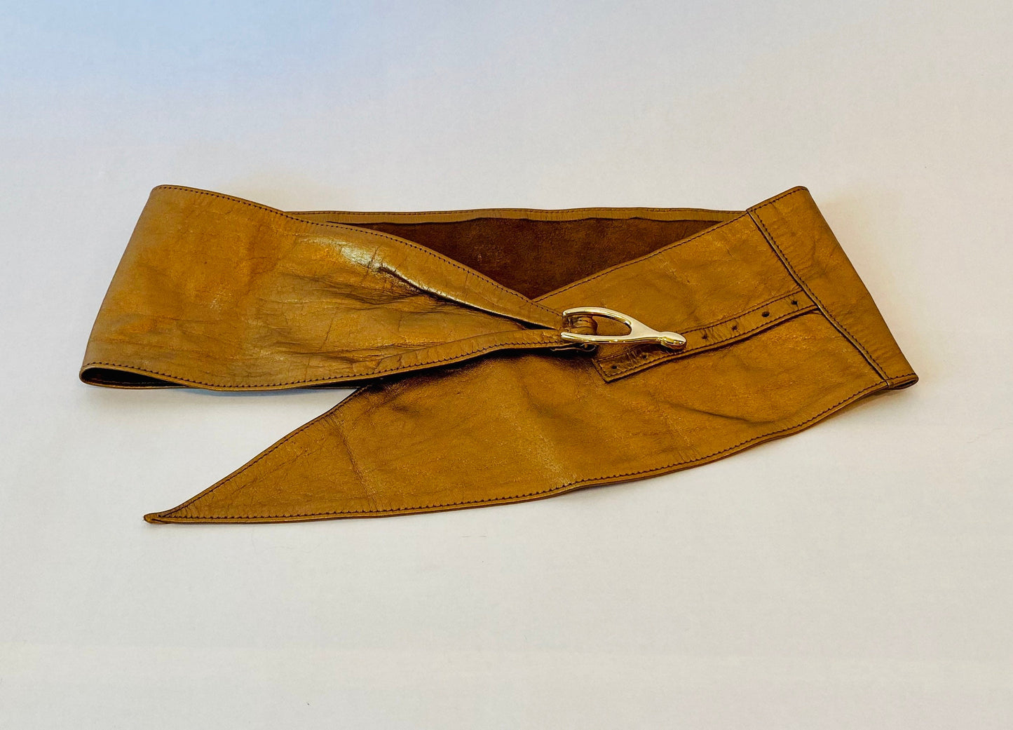 80s Wide Bronze Metallic Disco Soft Leather Hip Belt