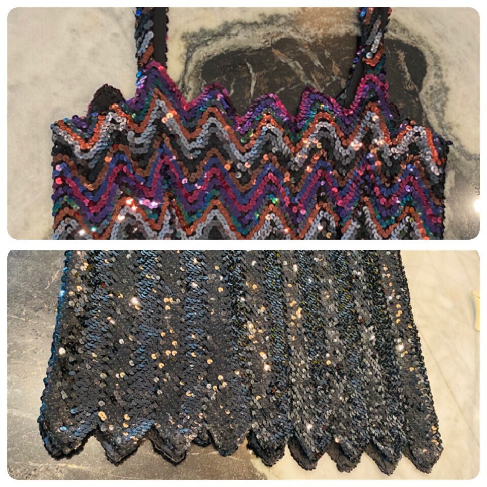 80s One Of a Kind Disco Rainbow Chevron Sequins Beaded Rocking Sexy Fitted Formal Party Dress Size Small