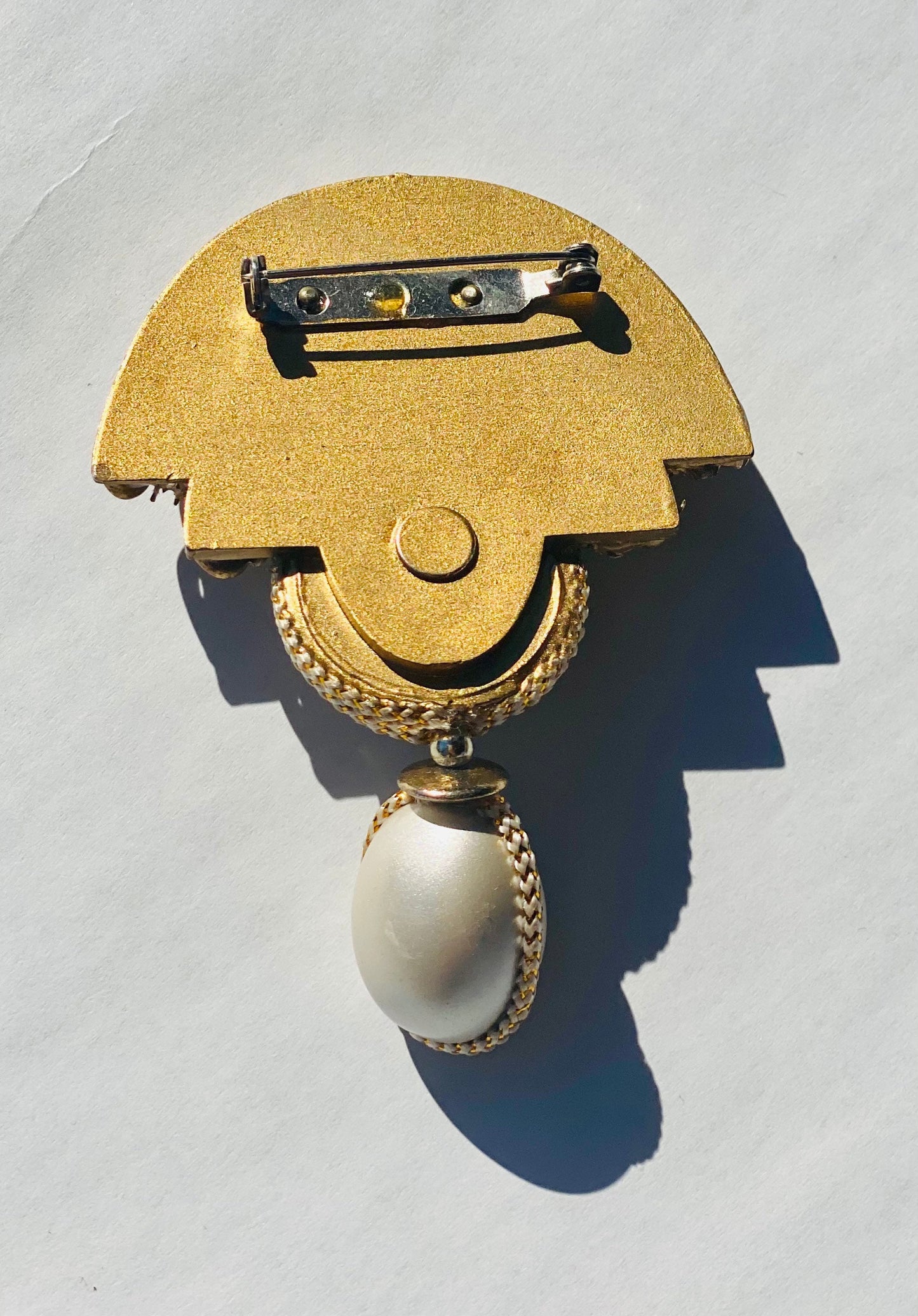 80s Oversized Glam One of a Kind Imitation Pearl Cabochon Drop Brooch