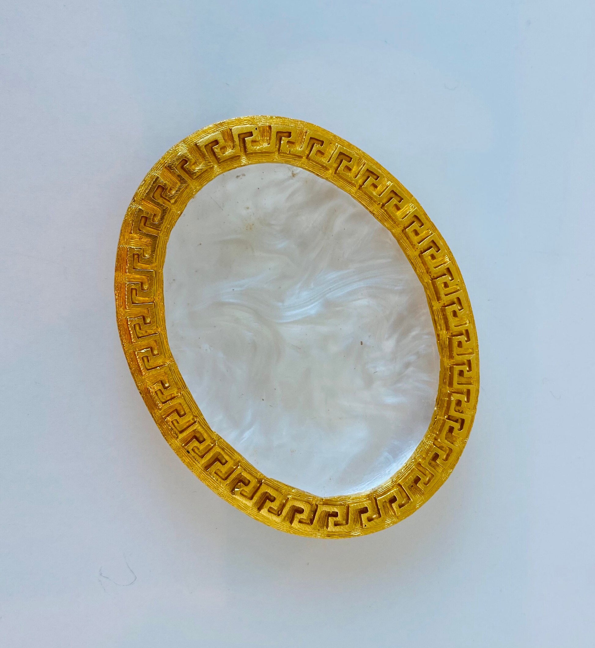 80s Rare Vintage Mother of Pearl Gold Plated Fancy Trinket Jewelry Dish