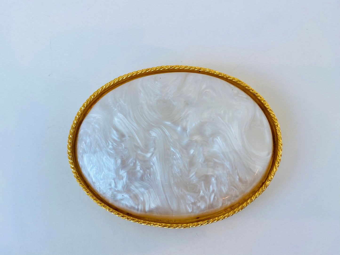 80s Rare Vintage Mother of Pearl Gold Plated Fancy Trinket Jewelry Dish