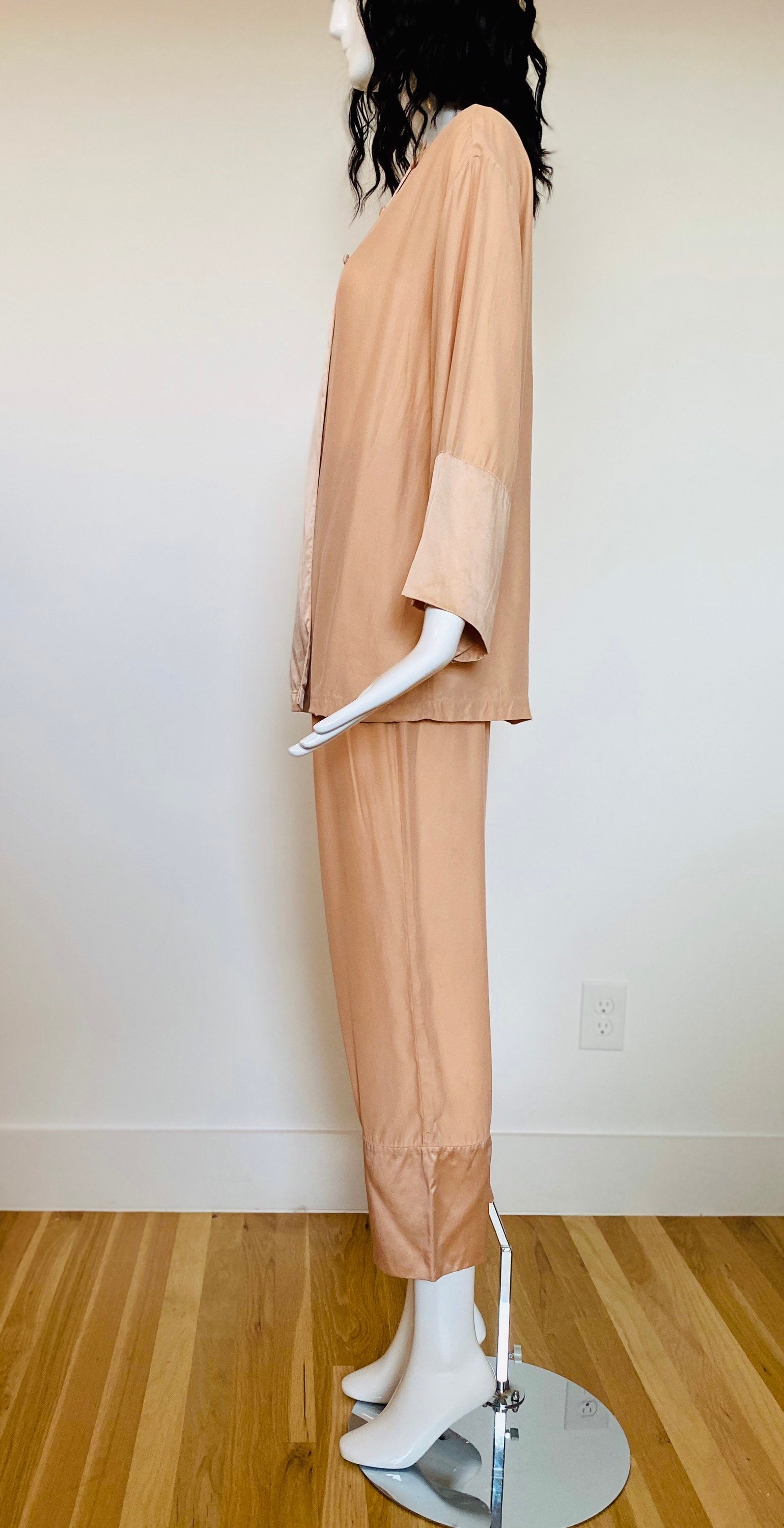 Valentino Silk Pale Pink Pajamas Pant Set Couture Loungewear Rare Ensemble
