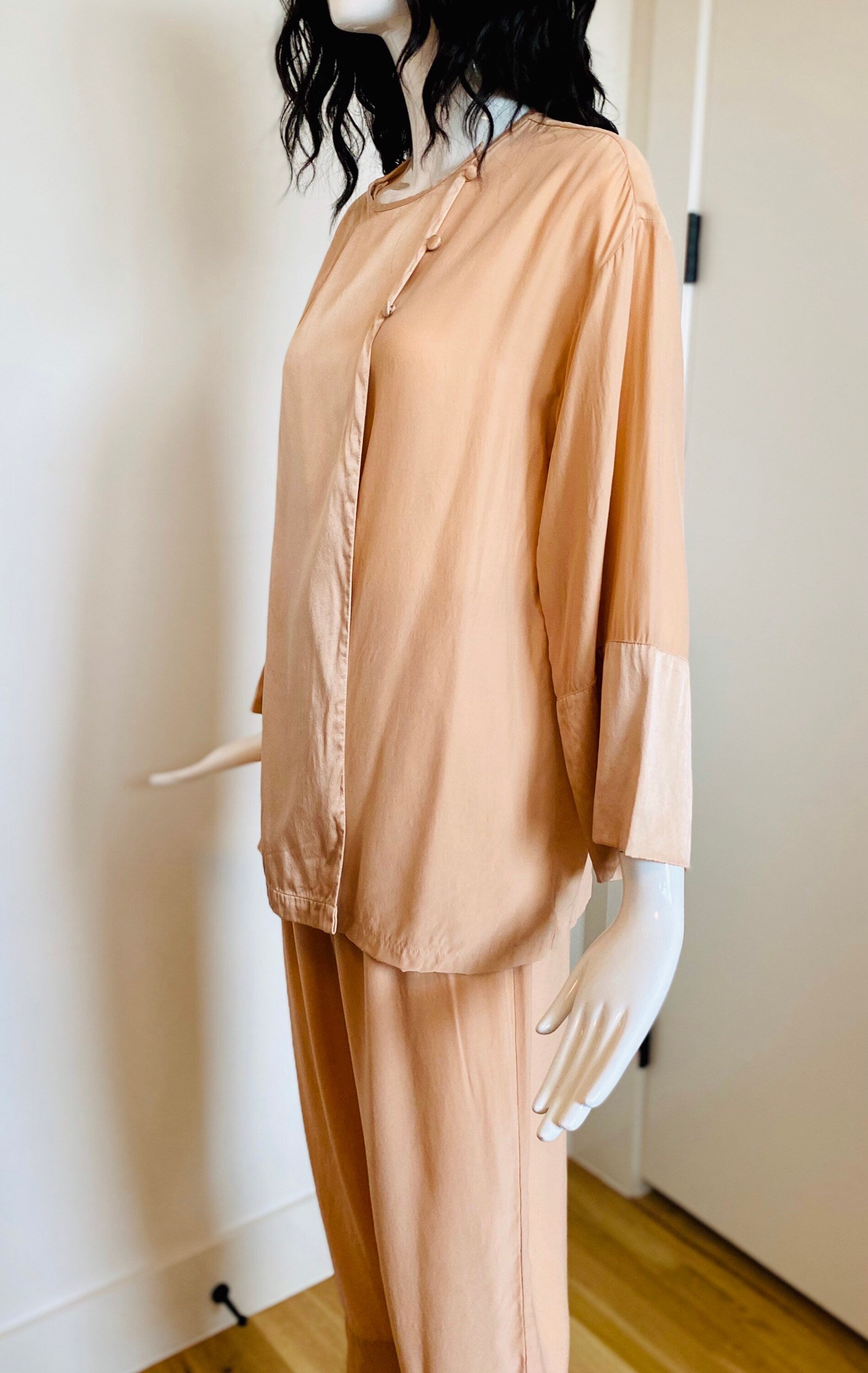 Valentino Silk Pale Pink Pajamas Pant Set Couture Loungewear Rare Ensemble