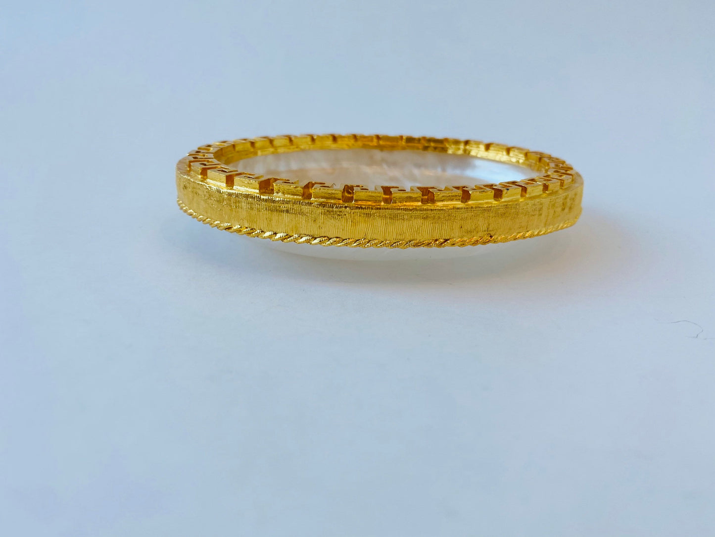 80s Rare Vintage Mother of Pearl Gold Plated Fancy Trinket Jewelry Dish