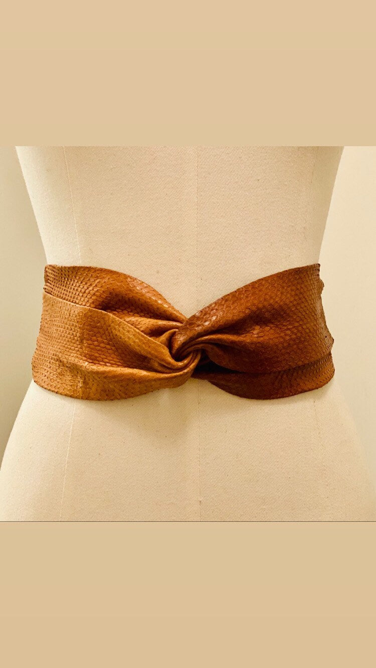 XS/Small Python Vintage High Waist Brown and Tan Neutral Wide Twisted Belt