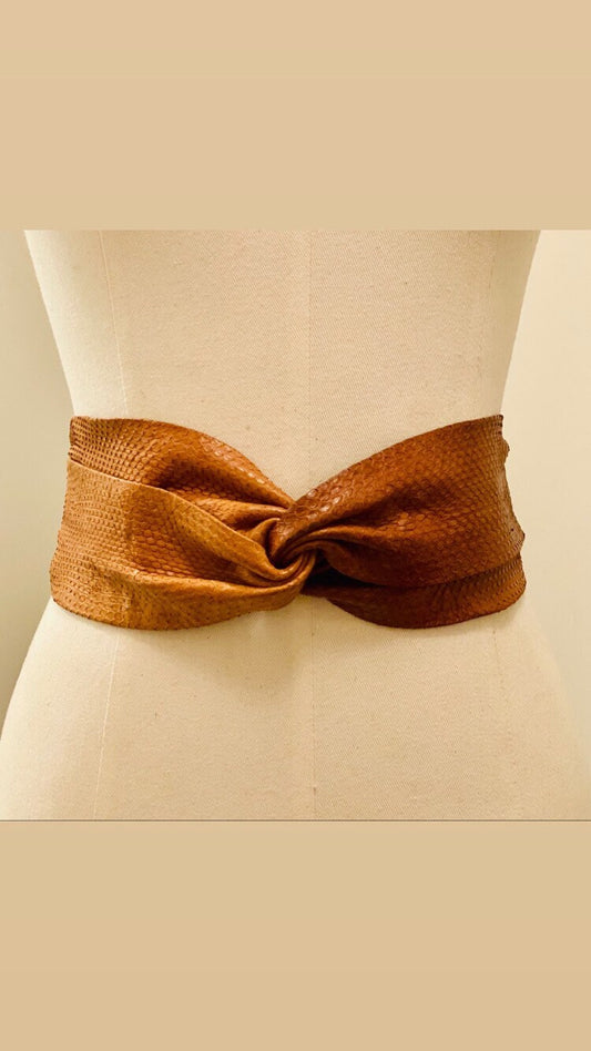 XS/Small Python Vintage High Waist Brown and Tan Neutral Wide Twisted Belt