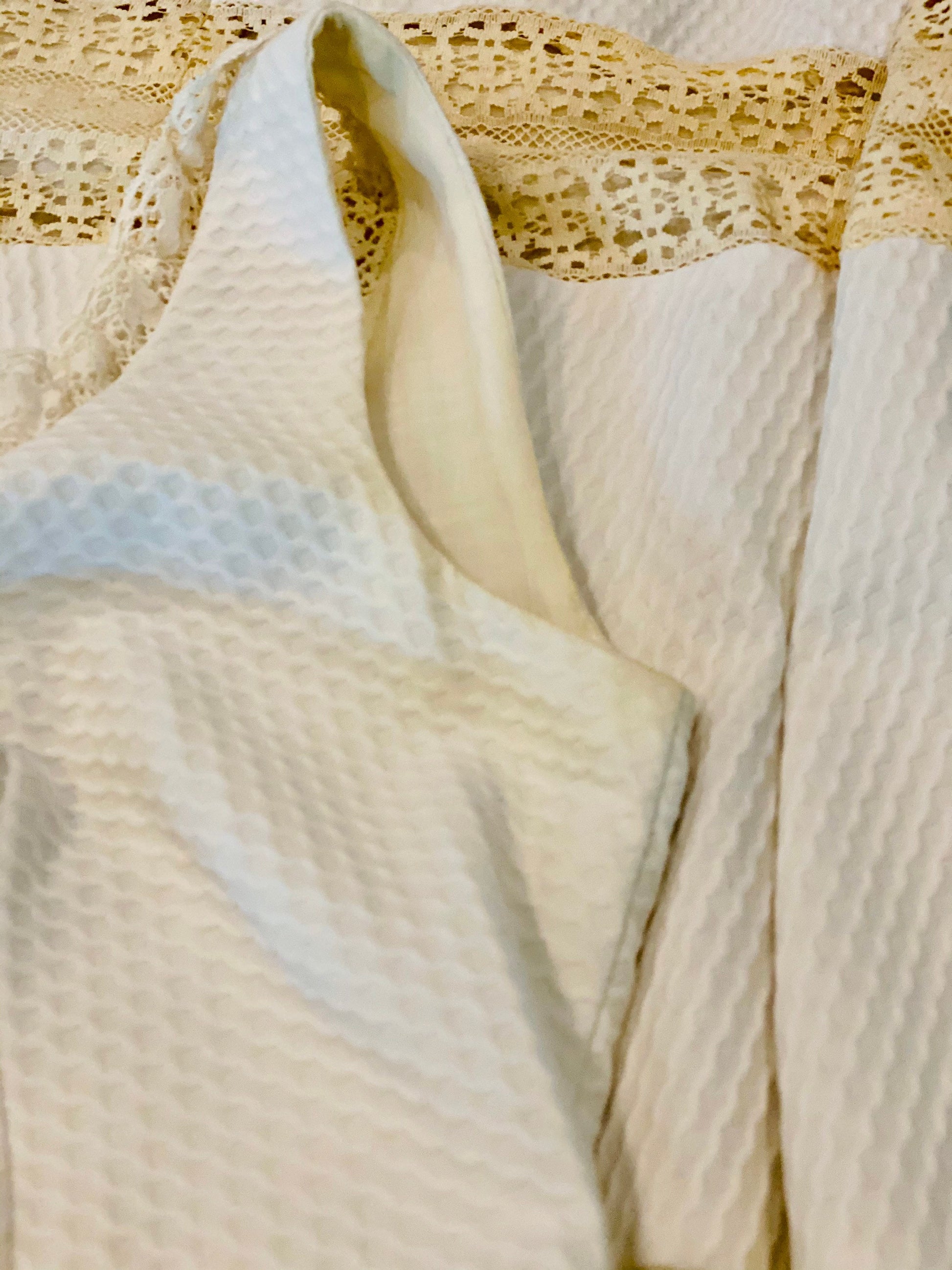 60s LANZ White Sleeveless Prairie Mexican Wedding Dress Pin tucked with Lace