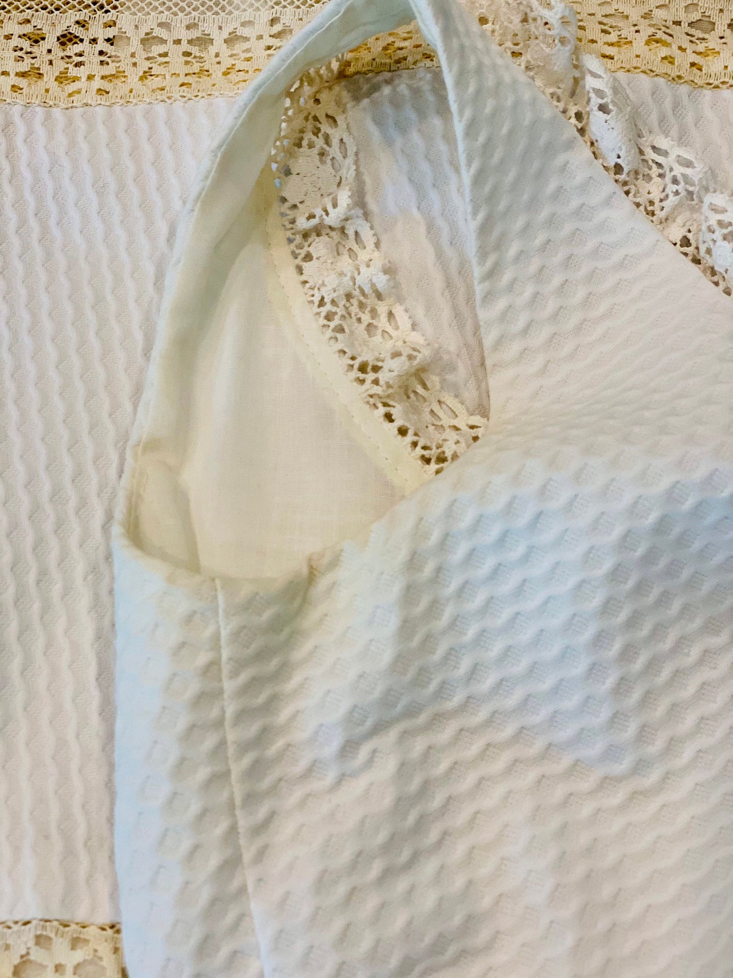 60s LANZ White Sleeveless Prairie Mexican Wedding Dress Pin tucked with Lace