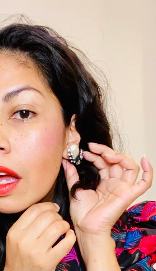 Rare 40s Signed Vendome Coro Pearl and Crystal Rhinestone Hematite Statement Clip on screw backs Earrings