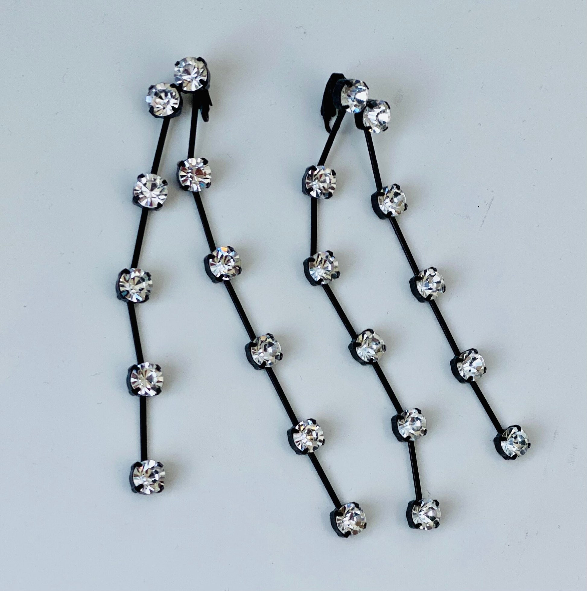 Kenneth Jay Lane for Barney’s Statement 5" Duster Rhinestone Signed Party Clip on Earrings