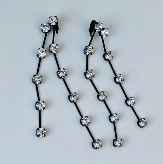 Kenneth Jay Lane for Barney’s Statement 5" Duster Rhinestone Signed Party Clip on Earrings