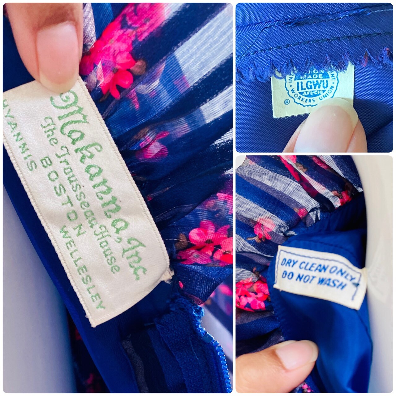 Vintage B COHEN Full Circle Skirt Floral Jewel Tone Chiffon Dress with Ruffles Balloon Sleeves High Neck 28" Waist Low Sexy Back