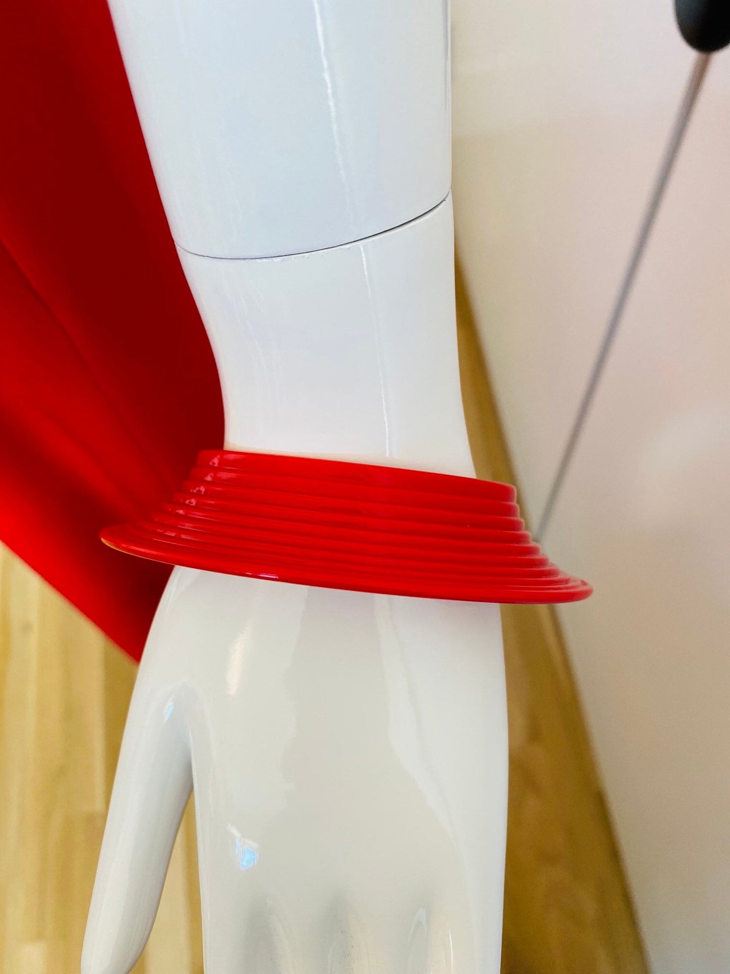 MCM 60s Red Mod Jewelry Resin Set Clip On Earrings and Cuff Bracelet