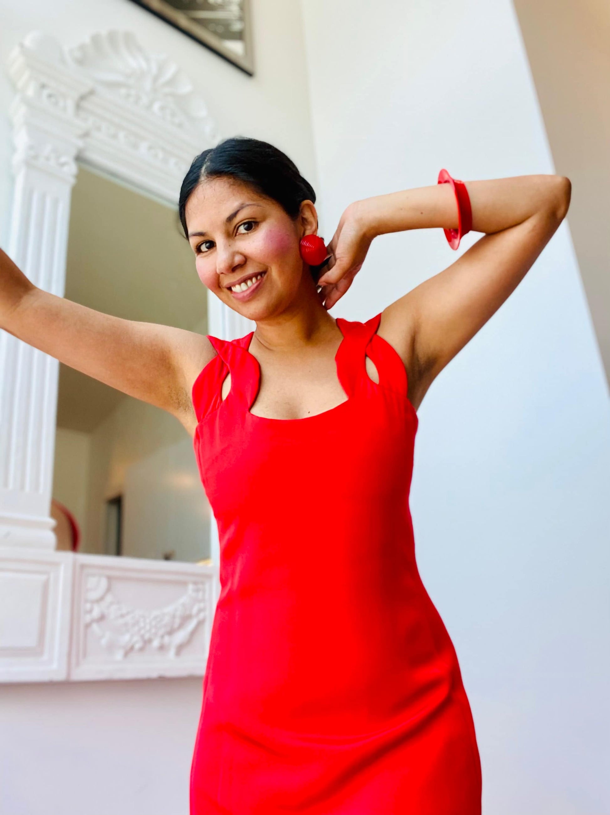 MCM 60s Red Mod Jewelry Resin Set Clip On Earrings and Cuff Bracelet