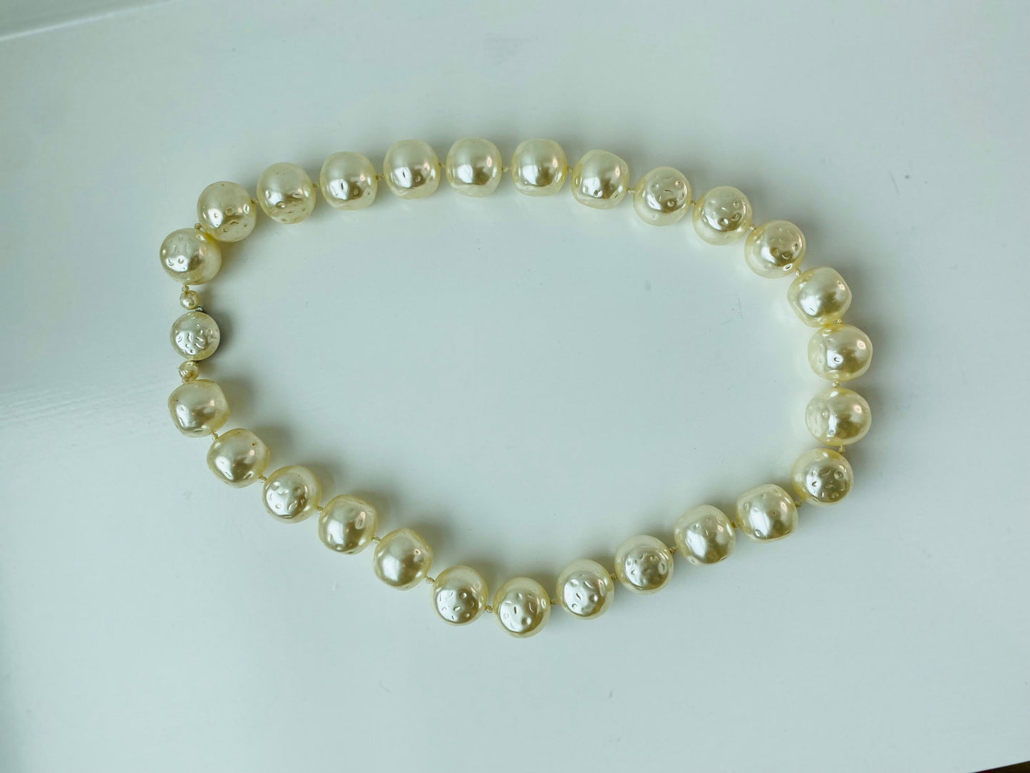 50s MCM Oversized Pearl Long Artificial Pearl Hand Knotted String Necklace 28" long