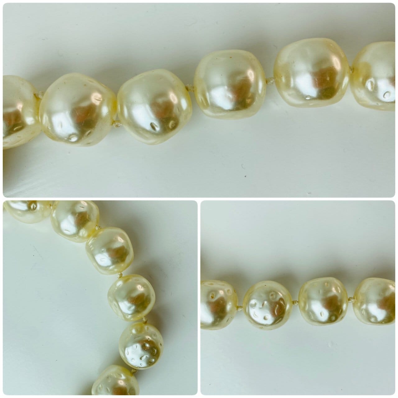 50s MCM Oversized Pearl Long Artificial Pearl Hand Knotted String Necklace 28" long