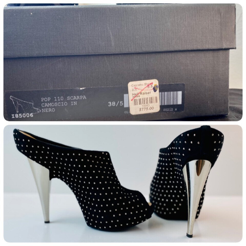 Sky High Sexy Y2K Giuseppe ZANOTTI Open toe Platform Studded Stilettos 38.5