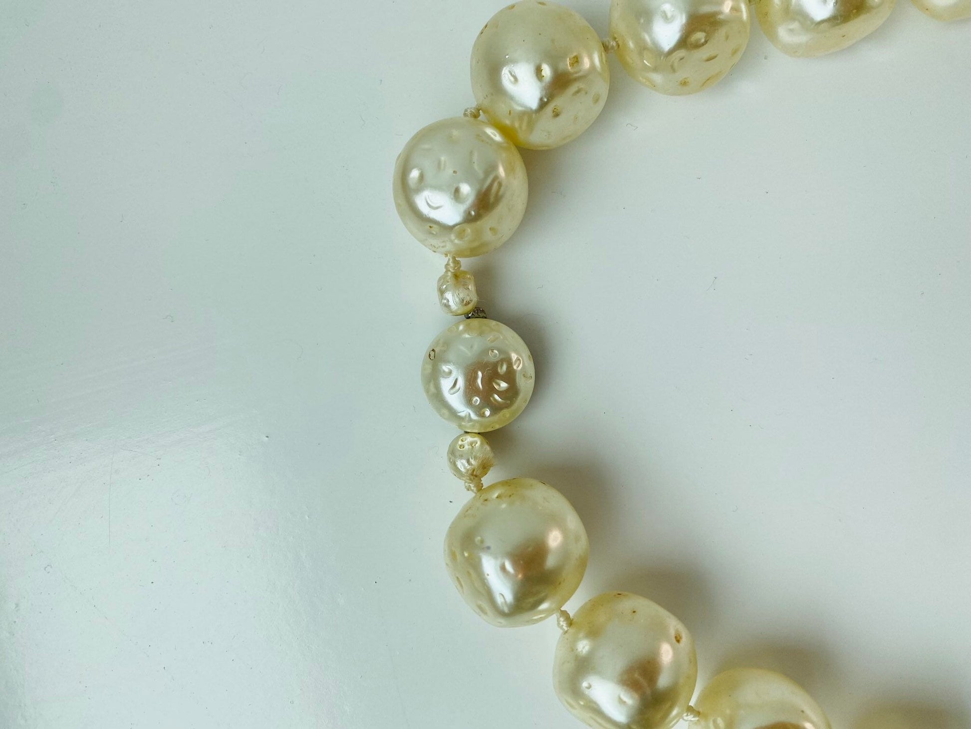 50s MCM Oversized Pearl Long Artificial Pearl Hand Knotted String Necklace 28" long