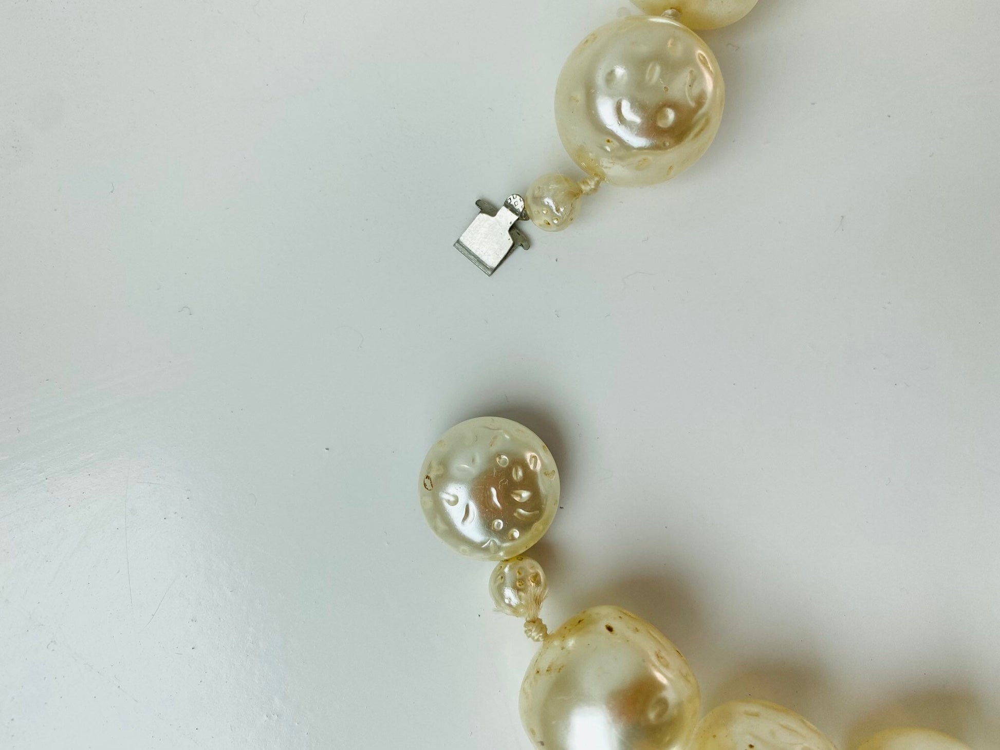 50s MCM Oversized Pearl Long Artificial Pearl Hand Knotted String Necklace 28" long