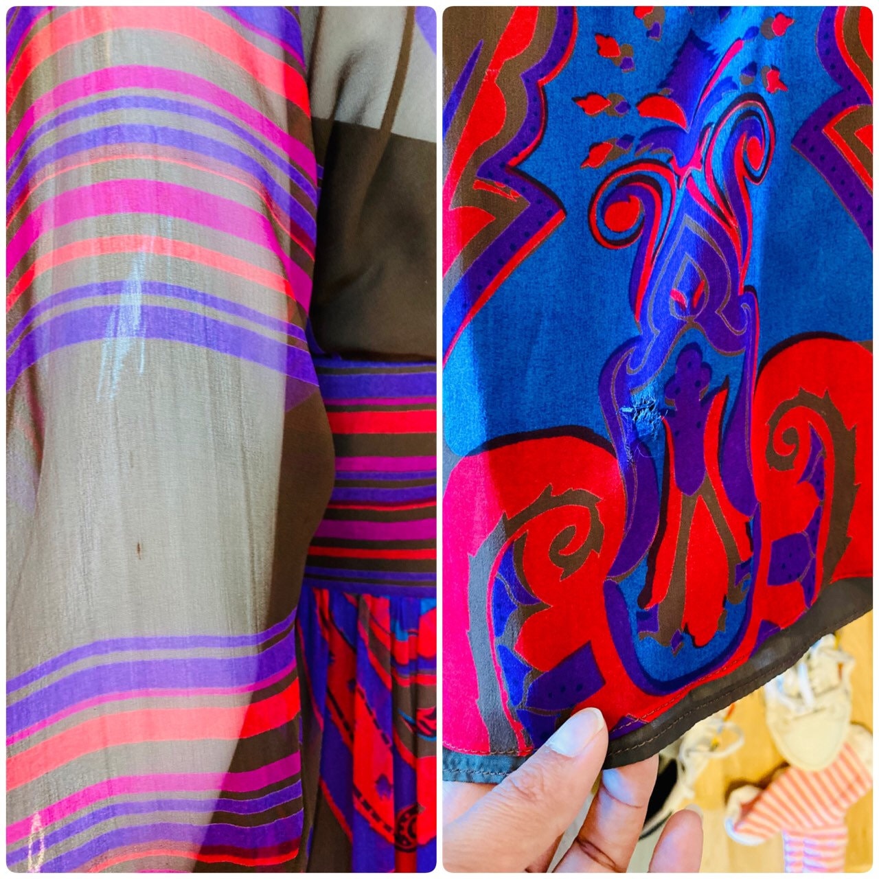 60s Mollie PARNIS Silk Paisley Chiffon Pleated Maxi Dress