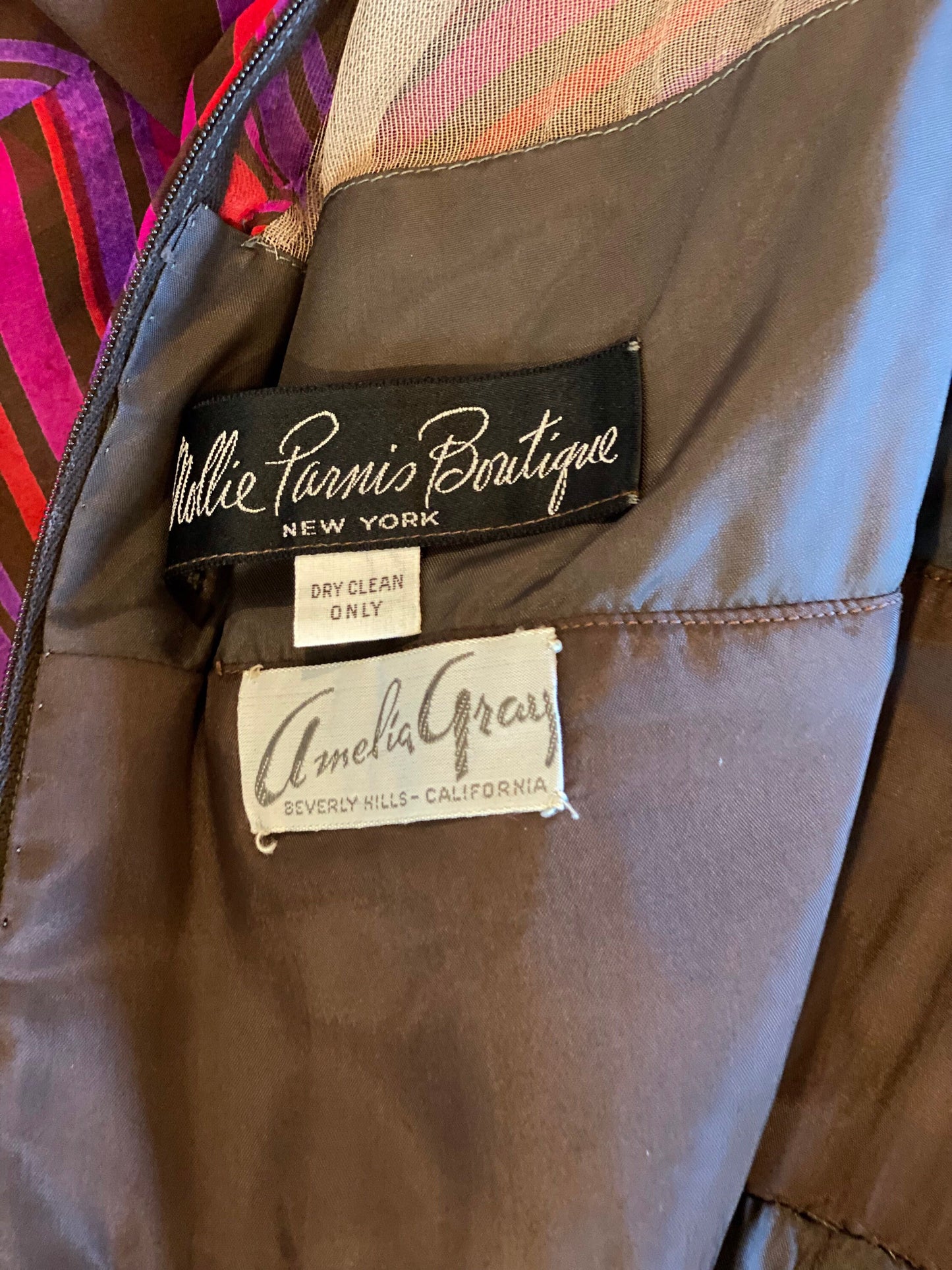 60s Mollie PARNIS Silk Paisley Chiffon Pleated Maxi Dress